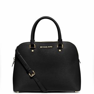 Michael Kors Black Leather Cindy Large Dome Satchel Bag